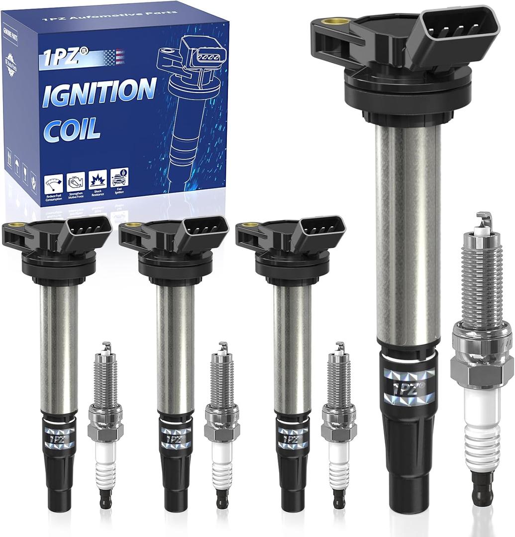1PZ UFC-D8K Ignition Coil Pack UF596 and Iridium Spark Plugs 93501 Set of 4 Replacement for Toyota Prius Corolla Matrix V CT200H XD 1.8L L4 Compatible with 90919-02258