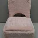 GREENSTELL Small Vanity Stool Chair with Storage and Folding Back, 13.4" x 15" x 30" Square Faux Fur Soft Ottoman, 4 Metal Legs with Anti-Slip Feet, Furry Padded Seat for Makeup, Bedroom, Pink