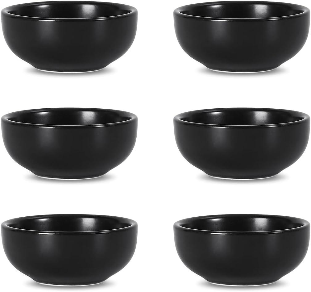 Selamica Ceramic Mini Dipping Bowls, 2.6 OZ Soy Sauce Dish, 3 Inch Pinch Bowls for Dip, Sauce, Condiment, Side Dish, Set of 6, Matte Black