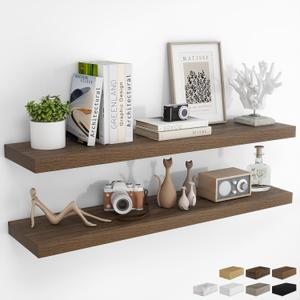 48Inch Floating Shelves for Wall 2 Pack Shelves for Bedroom|Kitchen|Bathroom Wall Mounted Rustic Wood Floating Shelf with Invisible Brackets for Books|Storage|Decor, Walnut (48 Inch)