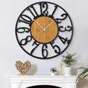 Large Wall Clock for Living Room Decor, 14 Inch Non Ticking Silent, Battery Operated Modern Vintage Oversized Wall Clock for Bedroom Kitchen (Light Brown - Arabic Numbers)