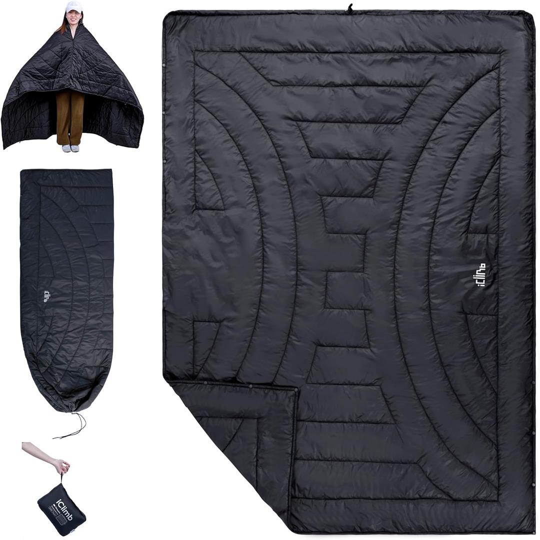 iClimb 3M Thinsulate Insulation Warm Camping Blanket Ultralight Compact, Black (72.8” × 55”, 1 lb)