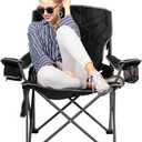 SUNNYFEEL XXL Oversized Camping Chair, 500 LBS Heavy Duty Lawn Chairs, Portable Folding Sports Chairs with Armrest, Cup Holder, Pocket Bag for Outdoor/Travel/Picnic (Black)