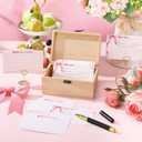 Beeveer 60Pcs Recipe Cards for Bridal Shower Decorations Bridal Shower Games Wedding Party Favors Wooden Box With Recipe Cards Box for Newlyweds Wedding Engagement Party(Pink Bow)