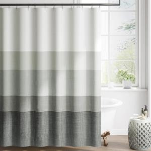 jinchan Ombre Cloudy Grey Striped Shower Curtain Waterproof Fabric Shower Curtains for Bathroom Gradual Color Minimalist Design Modern Neutral with 12 Hooks 70x72 Inches