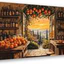 CGXLB Winery Wall Art Wine Cellar & Sunset Paintings, Rustic Winery Decor Farmhouse Picture for Dining Room, Wine Bar, Kitchen, Italian Countryside Art 16"x24"