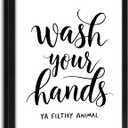 Funny Bathroom Wall Art Framed Canvas Decor 11x14 Inches, Black and White Modern Wall Decor Wash Your Hands Ya Filthy Animal Canvas Pictures Prints for Kid's Bathroom Wall Decor