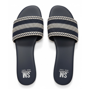 SM New York Navy Striped Sandals Size 9