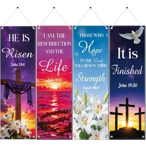Colorful Bible Church Banners with Scripture, 4PCS Christian Hanging Sign Wall Decor for Sanctuary Wall, Faith Religious Scriptures Backdrop Supplies for Sunday School Classroom, 6x2 Ft