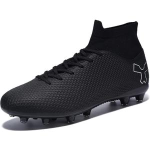 Men's Soccer Cleats Football Cleats for Mens Big Boys High-Top Spikes Shoes for Youth Professional Training Turf Indoor Outdoor Sneaker (12.5, Black)