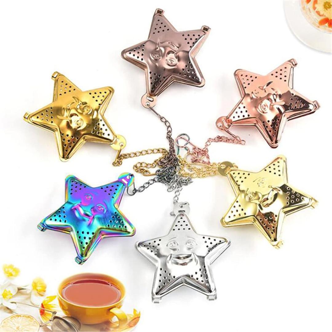5Pcak Star Shaped Tea Ball Loose Leaf Infuser with Chain Hook, Stainless Steel Tea Strainer for Loose Leaf Tea and Spices & Seasonings