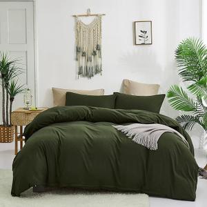 KAREVER Army Green Comforter Queen Dark Green Bedding Set Olive Green Comforter Set Queen Men Breathable 3 PCs Comforter Set 1 Queen Comforter (90x90 inches) with 2 Pillowcases (20x26 inches)
