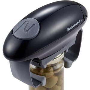 Elite Gourmet EJO800 High Power Torque Automatic Battery Operated Electric Jar Opener, One-Touch Electric Operation, Easily Remove Most-Size Lids with Auto-Size Guides, Black/Gray (Single)
