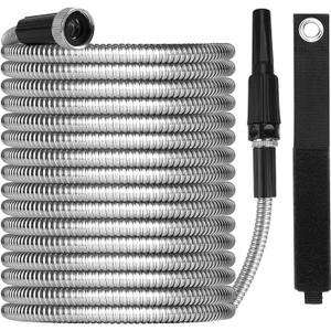 OnBrand Metal Garden Hoses for Yard 100ft, Lightweight Stainless Steel Garden Water Hose with Adjustable Nozzle, Flexible Garden Hose with Storage Strap for Outdoor Lawn Yard, No Kinks and Tangles