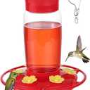 Plastic Hummingbird Feeder - 22oz Leakproof Outdoor, 6 Bee-Proof Ports with Ant Moat, Wide Mouth Easy Clean, Hanging Hook for Trees or Decks