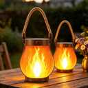 Solar Lanterns Outdoor Lights,Upgraded Flickering Flame Solar Lanterns Lights with 2 Modes Dual Charging USB & Solar, Outdoor Waterproof Hanging Lantern for Party Holiday Yard Patio Path Garden Decor