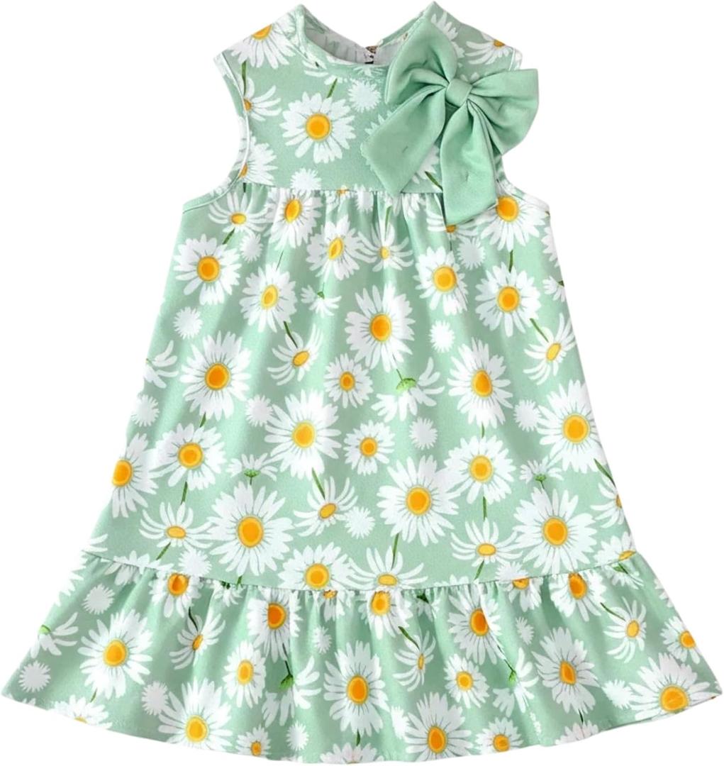 Kids Little Girl Clothes Sleeveless A Line Swing Midi Dress Toddler Casual Dresses Summer Outfits Sundress (Blue, M)