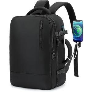 TANTOMI Small Travel Backpack for Women Men, 15.6 Inch Laptop Backpack Flight Approved, Carry-On Bags with USB Charging Port & Shoe Pouch, Casual Daypack on Airplane for Weekender Work Business, Black