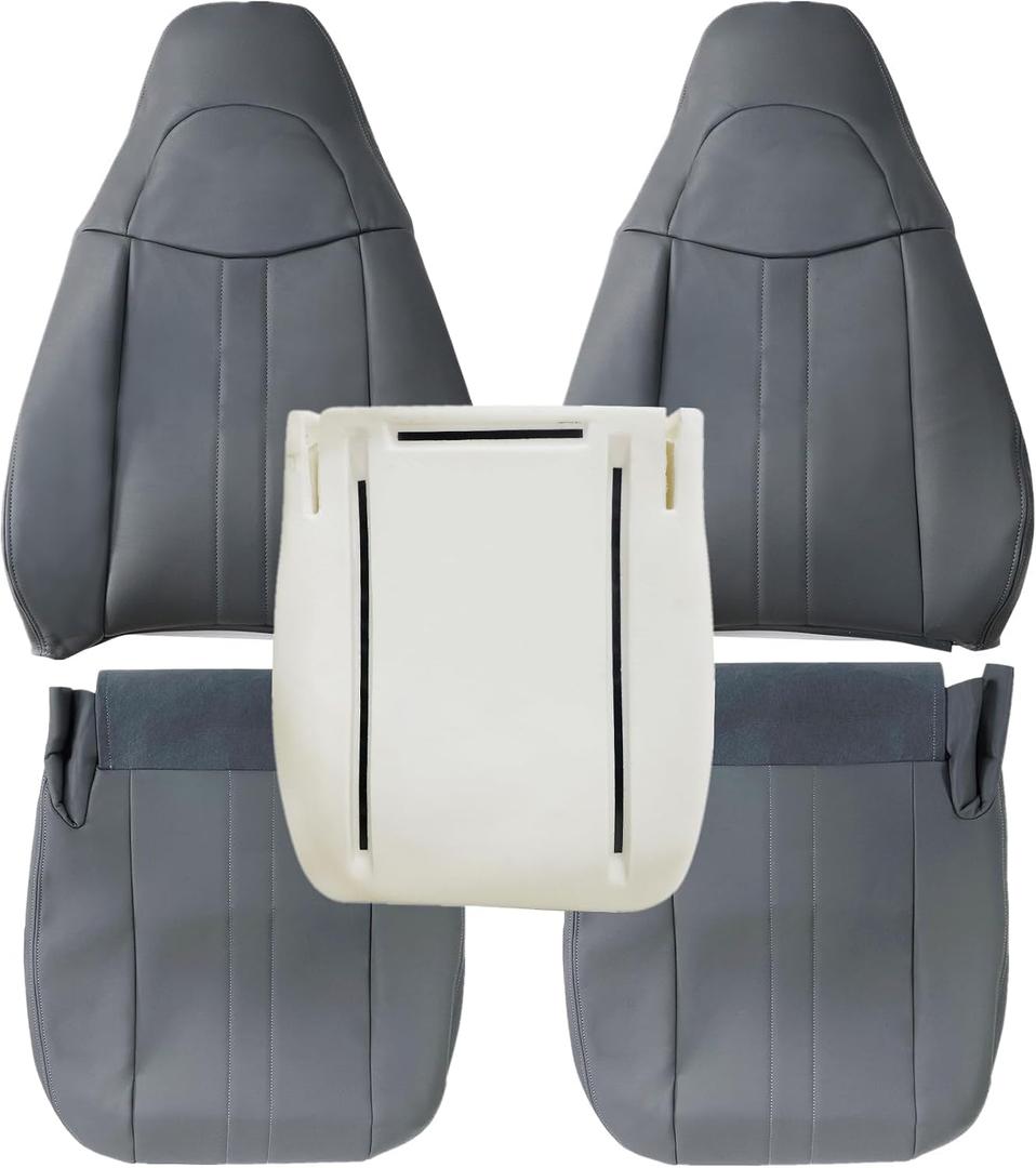 NLQR Dark Gray Front Driver and Passenger Bottom and Top Lean Back Replacement Seat Covers & Driver Side Foam Cushion Compatible with Chevy Express GMC Savana Van 1500 2500 3500 2003-2014