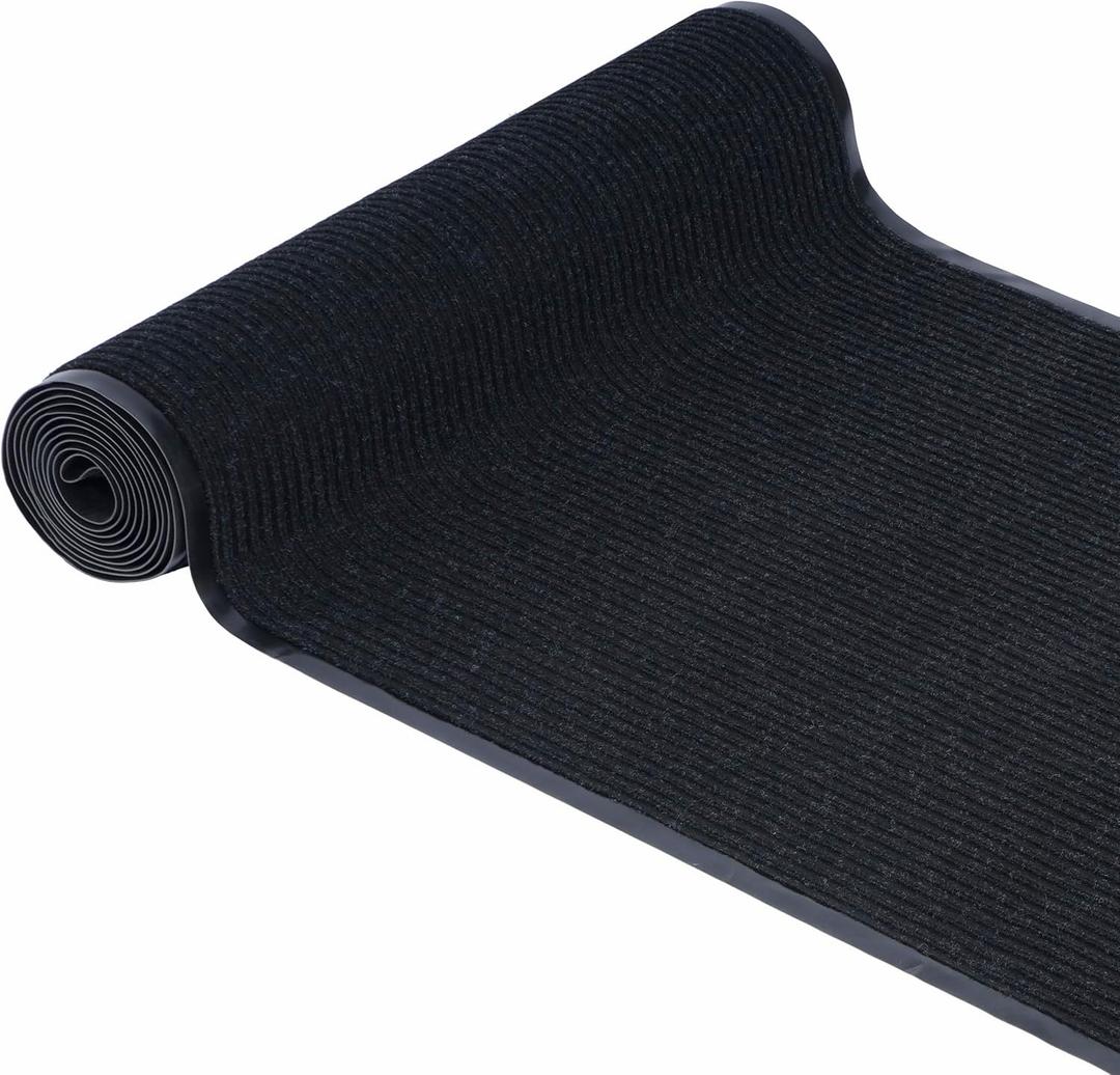 jxgzyy Commercial Entrance Mat, Outdoor Door Mat, Indoor Front Door Mat, Hallway Runner Rug, 3'x16.4', Rubber Floor Mat, Heavy Duty, Non Slip, Black, 0.9x5m