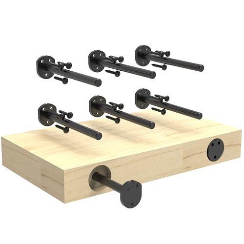 Neevolve Floating Shelf Bracket (1/4" Thick, Flush-to-Wall Hidden Heavy Duty Brackets for Wood Shelves， Solid Steel Invisible Shelf Support, Seamless Blind Design for Kitchen, Study&DIY 4 Inch Black