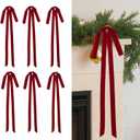 Velvet Ornaments Christmas Tree Bows - 6 Pcs Red Christmas Bows for Gift Wrapping Crafts 15 x 23 Inch Crafts Holiday Decor for Tree Garland Topper Wedding Party Home Decorations Indoor DiliComing