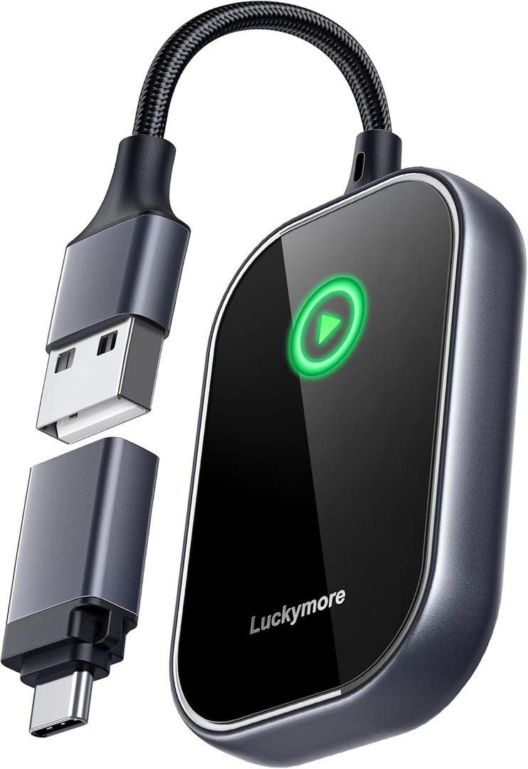 Luckymore Wireless Carplay Adapter, Converts Wired to Wireless Carplay Dongle for Plug & Play Carplay Fit for Cars from 2017 & for Apple iPhone iOS 10+