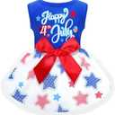 Happy 4th of July Dog Outfit Patriotic Dog Tulle Dress with Red Bowknot Independent Day Dogs Pet Doggie Apparel Clothes for Small Dogs Puppy Cats Girl Size S