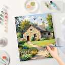 DecorFriday Rustic Cottage Paint by Numbers Kit for Adults - DIY Stone Home with Garden Path Painting on Canvas, Acrylic Paint Set, Suitable for Beginners, Art for Home or Gifts(16X20IN Framed)