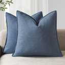 Foindtower Pack of 2, Decorative Linen Solid Throw Pillow Covers Soft Accent Euro Cushion Case Farmhouse Neutral Pillowcase for Chair Couch Sofa Bedroom Living Room Home Decor 18 x 18 Inch Dark Blue