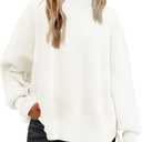 LILLUSORY Women's Oversized Batwing Sweaters 2026 Fall Outfits Trendy Crewneck Knit Side Slit Fashion Pullover Tops (Medium, White)