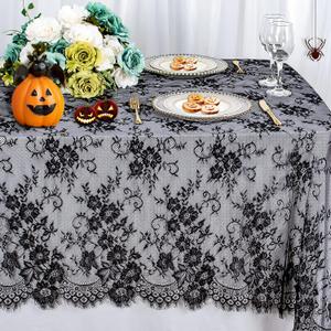 ShinyBeauty Lace Tablecloth Black 60x120 Inch Vintage Floral Lace Table Cloth Embroidered Lace Fabric Black Table Overlay for Halloween Vintage Table Cover Lace Table Linen Rustic Party Table Decor