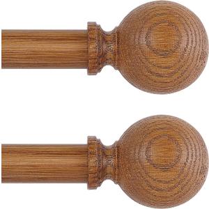 Wood Curtain Rods for Windows 2Pack:Wooden Boho Farmhouse Curtain Rod for Living Room/Kitchen/Bedroom,Heavy Duty Adjustable Rustic Decorative Drapery Rod with Imitation Wood Finial,Brown 66-120"