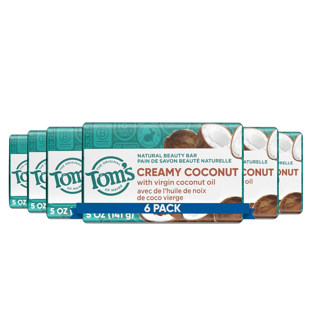 Tom's of Maine Natural Beauty Bar Soap, Creamy Coconut With Virgin Coconut Oil, 5 oz. 6-Pack 