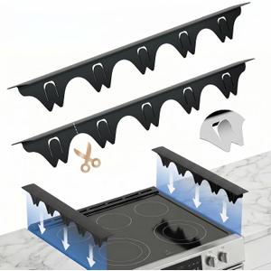 Silicone Stove Gap Covers with Stainless Steel, Oven Gap Filler Seals Gaps Between Stovetop and Counter, Stove Gap Guards Range Trim Kit, Easy to Clean Stove Gap Guard (Black 2 Pack,25")