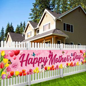 Happy Mothers Day Yard Sign, Large 9.8x1.6Ft Mothers Day Yard Decorations, Pink Mothers Day Decorations Outdoor, Happy Mothers Day Decor for Outdoor Indoor Front Door Fence Supplies tineit
