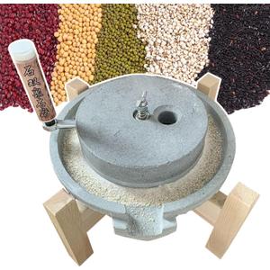 Hand Grain Mill Grinder for Flour, Manual Bluestone Food Pulverizer Dry/Wet Mills for Spice Barley Soybean, Classic Rice Paste (Stone Mill+Wooden Frame)