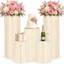 5Pcs Cylinder Stands for Party, Foldable Cardboard Pedestal Stands for Display Round Columns Cylinder Pedestal with Acrylic Disc, Cake Stand Cylinder for Parties Baby Shower Birthday Wedding Decor