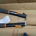 Fiskars Power-Lever Extendable Hedge Shears, Self-Sharpening Serrated Steel Blades for Clean Cuts, Handles Adjust 25"-33" for High Reach, Multiplies Leverage for 2x Power, 10" Blades, Orange/Black