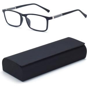 Autojouls 1-Pack Nearsighted Short-Sighted Light Glasses with Hard Case Spring Hinge Distance Glasses Not reading glasses, Black -2.0 x