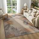 LIVEBOX Modern Easy Jute 5x7 Outdoor Rug, Washable Area Rugs for Living Room Patio Tropical Leaf Indoor Outdoor Rug, Boho Farmhouse Non Slip Carpet for Backyard Foyer Dining Room(Beige, 5'x7')