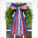 4th of July Decorations - Patriotic Wreath Sash Bow 27x13 Inch - Memorial Day Decor - American Flag Ribbon Bow for Front Door - Fourth of July 250th Anniversary Patriotic Decoration for Indoor Outdoor