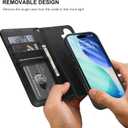Bocasal for iPhone 17 Wallet Case Compatible with MagSafe Wireless Charging, RFID Blocking Magnetic Leather Case with Card Slots Holder Kickstand Detachable Wrist Strap 6.3 Inch (Black)