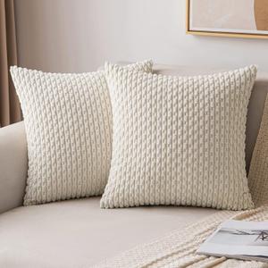 MIULEE Throw Pillow Covers Soft Corduroy Decorative Set of 2 Boho Striped Pillow Covers Pillowcases Farmhouse Home Decor for Spring Couch Bed Sofa Living Room 18x18 Inch Cream White
