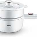 Bear Hot Pot Electric with Steamer, 1.6L Rapid Noodles Cooker, Mini Pot, Non-Stick Frying Pan for Steak, Ramen, Egg, Oatmeal, Soup with Power Adjustable