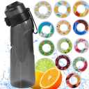 Air Scent Water Bottle with 12 Flavor Pods 650ML Fruit Fragrance Scented Water Cup BPA Free 0% Sugar For Fitness And Outdoor (1 Bottle Black+12 pods in random flavors)