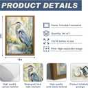 Framed Blue Heron Wall Art, Vintage Coastal Bird Pictures Wall Decor, Nature Wildlife Animal Oil Painting, Rustic Wetland Landscape Canvas Prints for Living Room Bathroom Bedroom – 16x24in