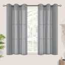 BGment Grey Short Linen Sheer Curtains for Office, Grommet Semi Sheer Light Filtering Casual Textured Privacy Curtains for Bedroom/Living Room, 2 Panels (Each 42 x 45 Inch, Grey)