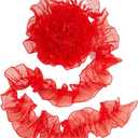 GORGECRAFT 5 Yards Red Lace Ribbon Organza Fabric Ruffle Pleated Trim 4.72 Inch Width Retro Tulle Chiffon Trimmings Edge Pearl Beads Applique Border for Sewing Dress Costume Decoration DIY Crafts