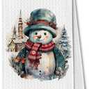 Retro Christmas Snowman Kitchen Towels, Vintage Holiday Xmas Dish Towels Drying Cloth for Kitchen, Winter Christmas Tree Snowman Church Decorative Hand Towel for Bathroom, 16x24 Inch